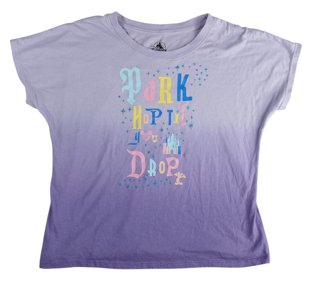Disney Shirt Girls XL (14/16) Purple T-Shirt Park Hop 'Til You Drop Ombre Tee